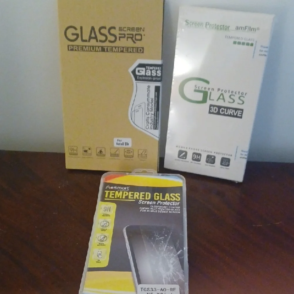 Tempered Glass Screen Protectors - Yellow, White & Gold Packaging Lot of 3